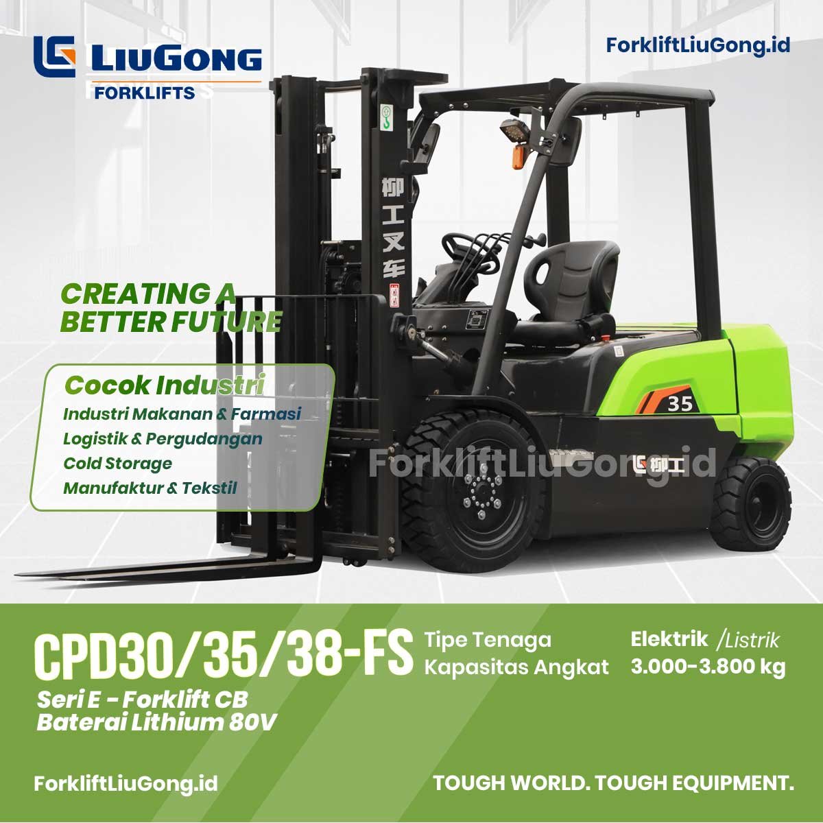 Forklift 3, 3.5, 3.8 ton Elektrik LiuGong CPD30/35/38-FS